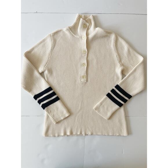 Lauren Ralph Lauren Ribbed Sweater Pullover Women L Cream High Neck 1/2 Button - Picture 1 of 7